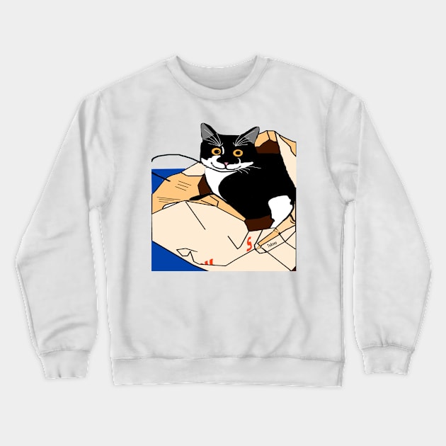 Cute Tuxedo cat in a paper bag Copyright by TeAnne Crewneck Sweatshirt by TeAnne